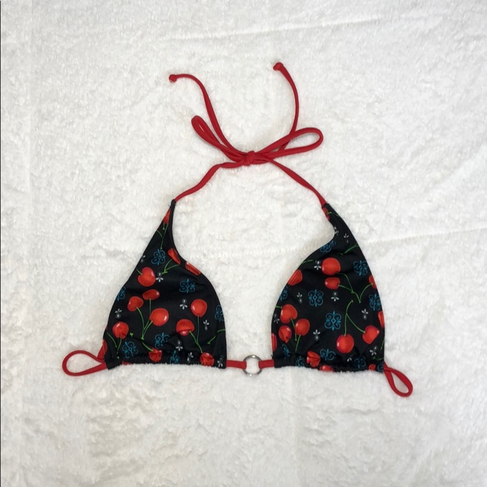 🥳Black and Cherries Triangle Swimsuit Top